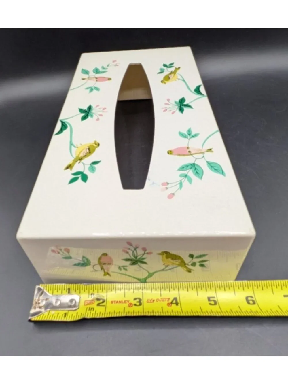Vintage Tissue Box Cover Birds Flower Branches Floral Hard Plastic Rectangular